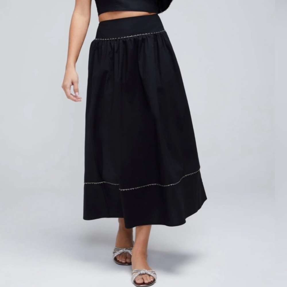 WILDFOX DAVENAY MAXI SKIRT WITH CRYSTAL TRIM COTTON BLACK SIZE SMALL NWOT